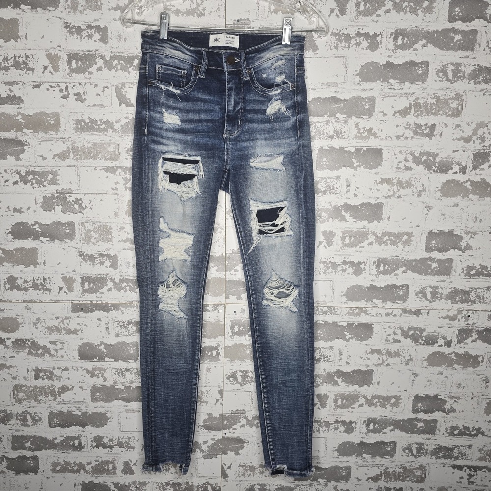 BKE Jeans Womens 23 Parker Universal Fit High Rise Ankle Skinny Distressed Blue